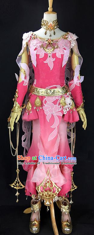 Asian Chinese Traditional Cospaly Costume Customization Ancient Peri Princess Costume Complete Set, China Elegant Hanfu Swordsman Dress Clothing for Women