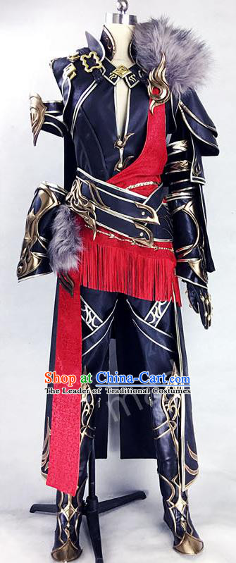 Asian Chinese Traditional Cospaly Costume Customization Ancient General Costume Complete Set, China Elegant Hanfu Swordsman Prince Clothing for Men