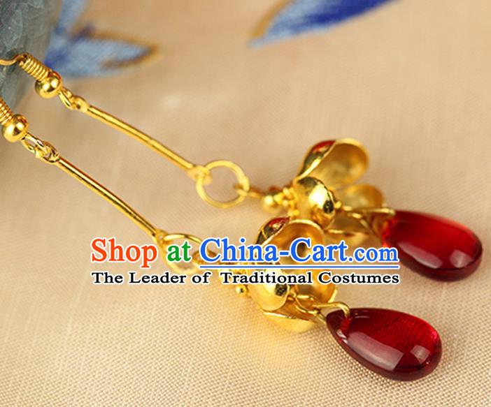 Chinese Ancient Style Hair Jewelry Accessories Wedding Imperial Consort Red Bead Earrings, Hanfu Xiuhe Suits Bride Handmade Eardrop for Women