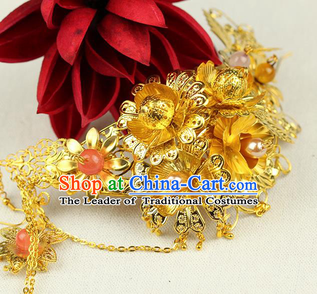 Chinese Ancient Style Hair Jewelry Accessories Hairpins Frontlet, Hanfu Xiuhe Suits Step Shake Bride Handmade Hair Sticks for Women