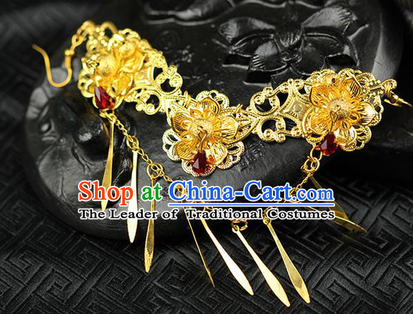 Chinese Ancient Style Hair Jewelry Accessories Wedding Tassel Frontlet, Hanfu Xiuhe Suits Step Shake Bride Handmade Hairpins for Women