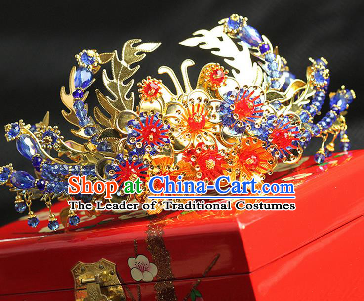 Asian Chinese Ancient Style Hair Jewelry Accessories Wedding Hanfu Xiuhe Suits Step Shake Bride Handmade Phoenix Coronet for Women