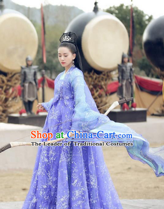 Asian Chinese Traditional Northern and Southern Dynasties Princess Costume and Headpiece Complete Set, Lost Love In Times China Ancient Fairy Embroidered Dress Clothing