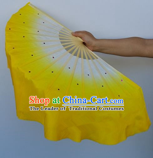 Yellow Pure Silk Traditional Chinese Fans Oriental Colorful Fan Folk Dance Dance Cultural Hand Fan
