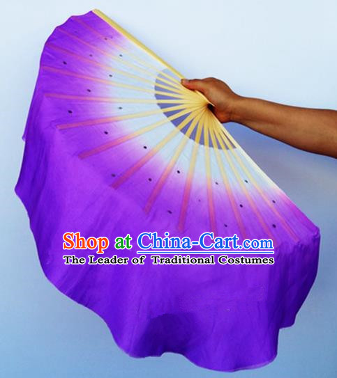 Purple Pure Silk Traditional Chinese Fans Oriental Fan Folk Dance Dance Cultural Hand Fan