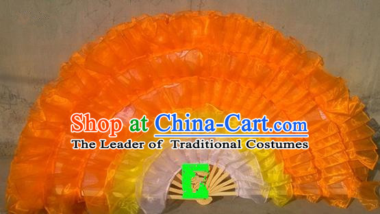 Pure Silk Traditional Chinese Fans Oriental Orange Ribbon Fan Folk Dance Cultural Yanko Dance Hand Fan