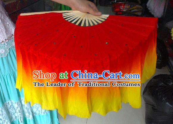 Pure Silk Traditional Chinese Fans Oriental Red Ribbon Folding Fan Folk Dance Cultural Yangko Dance Hand Fan