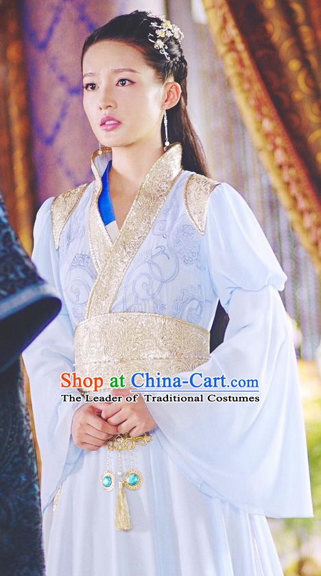 Asian Chinese Traditional Ancient Princess Costume and Headpiece Complete Set, Princess Agents China Northern and Southern Dynasties Palace Lady Dress for Women