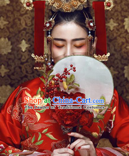 Traditional Chinese Crafts Round Fan China Wedding Fan Imperial Consort Bride Flowers Fans for Women