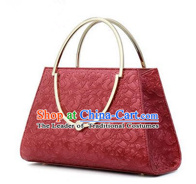 Traditional Handmade Asian Chinese Element Knurling Vines Flower Bags Shoulder Bag National Red Handbag for Women