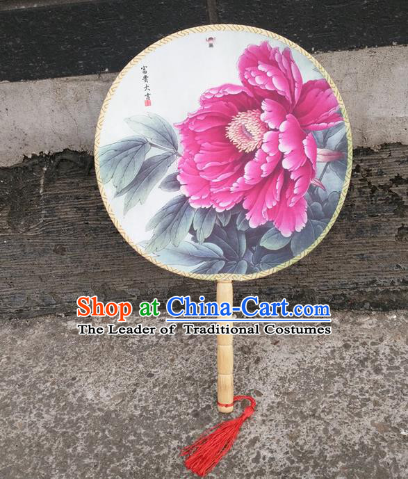 Traditional Chinese Crafts Beauty Printing Peony Fan China Round Fan Imperial Consort Fans for Women
