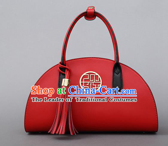 Traditional Handmade Asian Chinese Element Shoulder Bags National Bride Wedding Red Handbag for Women
