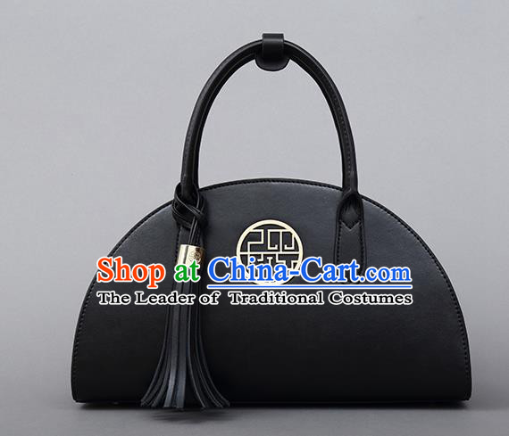 Traditional Handmade Asian Chinese Element Shoulder Bags National Bride Wedding Black Full Dress Handbag for Women