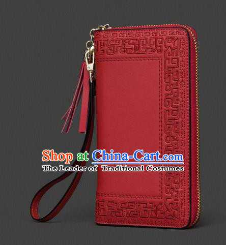 Traditional Handmade Asian Chinese Element Embroidery Wallet National Handbag Red Purse for Women