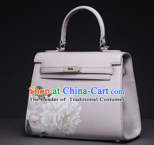 Traditional Handmade Asian Chinese Element Clutch Bags Shoulder Bag National Printing Peony Handbag for Women