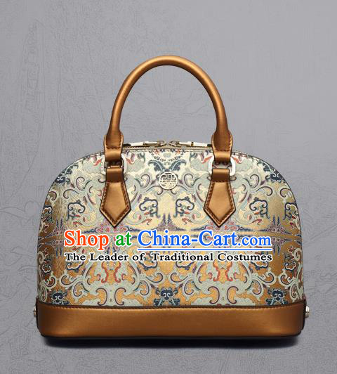 Traditional Handmade Asian Chinese Element Clutch Bags Shoulder Bag National Printing Evening Dress Golden Handbag for Women