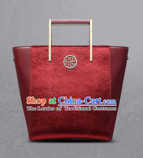 Traditional Handmade Asian Chinese Element Clutch Bags Shoulder Bag National Red Leather Handbag for Women