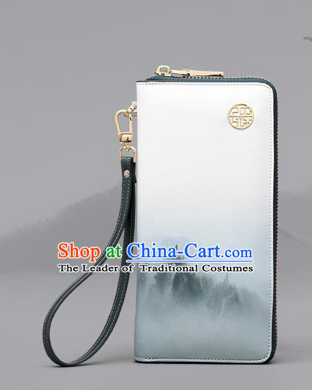 Traditional Handmade Asian Chinese Element Wallet National Handbag Ink Painting Purse for Women