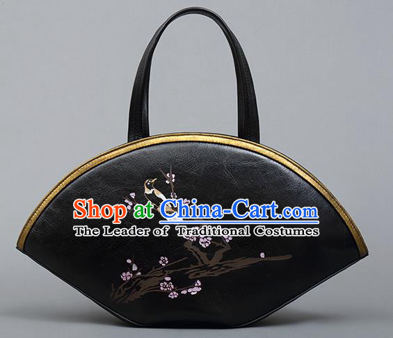 Traditional Handmade Asian Chinese Element Haversack Clutch Bags Shoulder Bag National Embroider Plum Blossom Black Handbag for Women