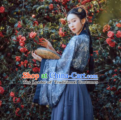 Traditional Ancient Chinese Costume Slant Opening Ru Skirt, Elegant Hanfu Clothing Chinese Jin Dynasty Imperial Princess Wide Sleeve Robe Clothing for Women