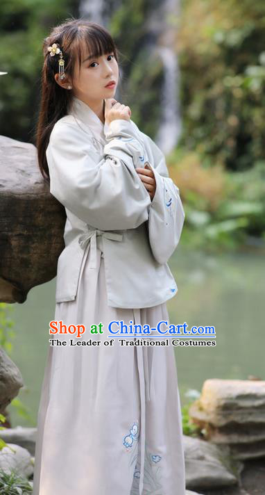 Traditional Ancient Chinese Costume Ming Dynasty Slant Opening Blouse and Skirt, Elegant Hanfu Clothing Chinese Imperial Princess Sleeve Placket Dress Clothing for Women