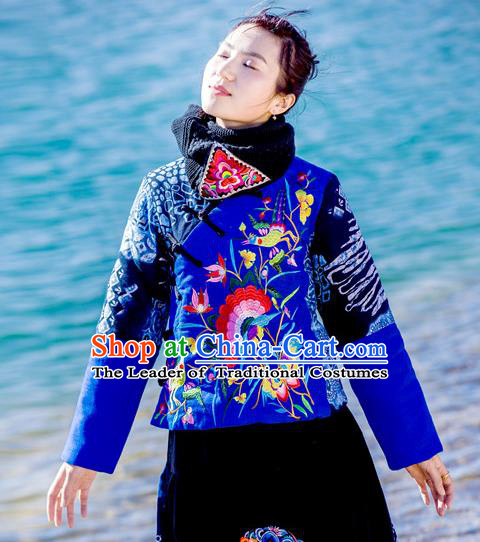 Traditional Chinese National Costume Slant Opening Coat, Elegant Hanfu Embroidered Peony Tang Suit Cotton-padded Jacket for Women