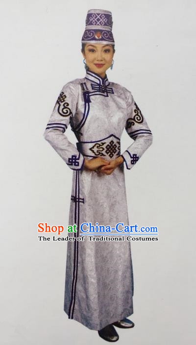 Traditional Chinese Mongol Nationality Dance Costume Handmade Mongolian Robe, China Mongolian Minority Nationality Dress Clothing for Women