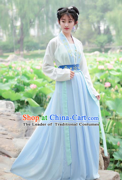 Traditional Ancient Chinese Costume Song Dynasty Embroidery Blouse and Dress, Elegant Hanfu Clothing Chinese Young Lady Costume for Women