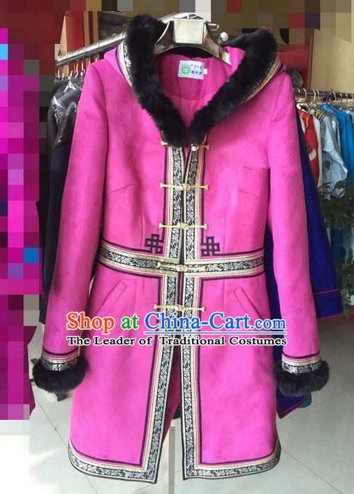 Traditional Chinese Mongol Nationality Dance Costume Handmade Mongolian Cotton Wadded Robe, China Mongolian Minority Nationality Clothing for Women