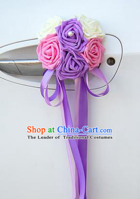 Top Grade Wedding Accessories Decoration, China Style Wedding Car Ornament Six Flowers Bride Pink Purple and White Rose Ribbon Garlands