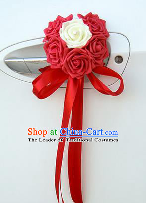 Top Grade Wedding Accessories Decoration, China Style Wedding Car Ornament Six Flowers Bride Red Rose Ribbon Garlands