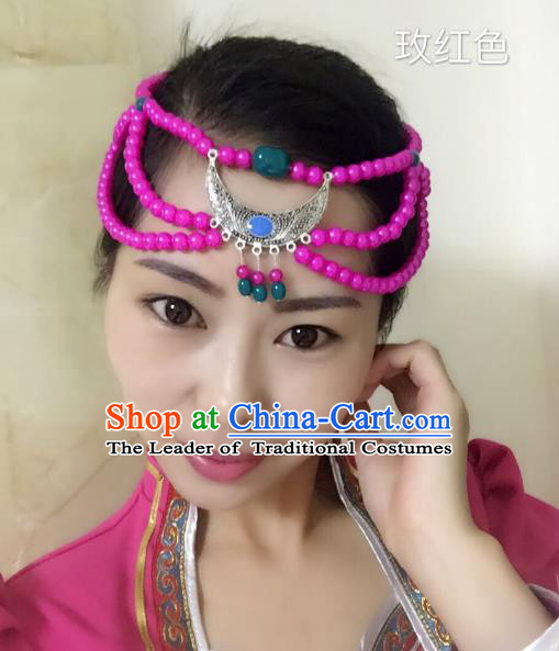 Traditional Handmade Chinese Mongol Nationality Handmade Sliver Headband, China Mongols Mongolian Minority Nationality Wedding Bride Tassel Headwear Headpiece for Women