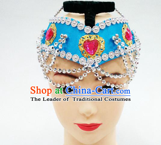 Traditional Handmade Chinese Mongol Nationality Handmade Blue Hair Accessories, China Mongols Mongolian Minority Nationality Headband Headwear for Women