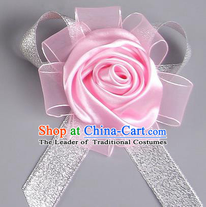 Top Grade Wedding Accessories Decoration Corsage, China Style Wedding Ornament Champagne Pink Rose Flowers Bride Bridegroom Sliver Ribbon Brooch