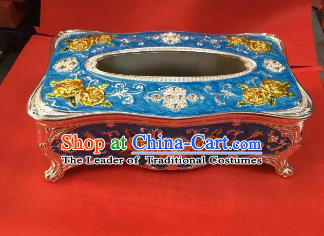 Traditional Handmade Chinese Mongol Nationality Crafts Blue Tissue Box, China Mongolian Minority Nationality Cloisonne Paper Holder