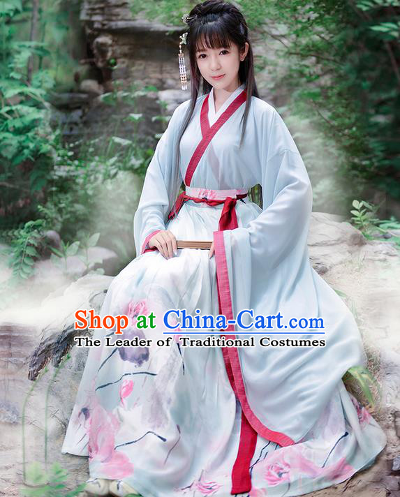 Traditional Ancient Chinese Costume Jin Dynasty Embroidery Blouse and Dress, Elegant Hanfu Clothing Chinese Young Lady Princess Costume for Women