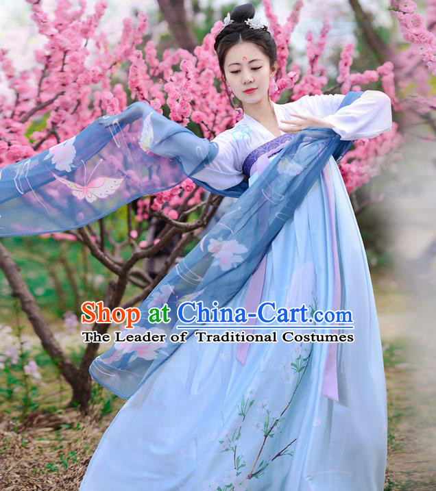 Traditional Ancient Chinese Costume Tang Dynasty Young Lady Embroidery Slip Dress, Elegant Hanfu Clothing Chinese Palace Princess Costume for Women