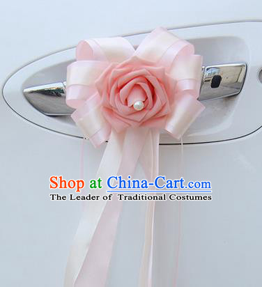 Top Grade Wedding Accessories Decoration, China Style Wedding Car Bowknot Pink Flowers Bride Long Ribbon Garlands Ornaments