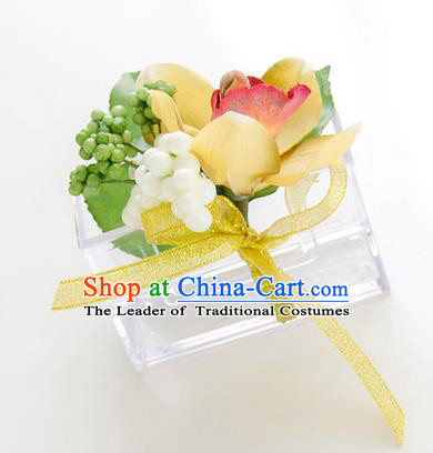 Top Grade Classical Wedding Yellow Silk Whelan Flowers,Groom Emulational Corsage Groomsman Brooch Flowers for Men