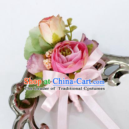 Top Grade Classical Wedding Silk Flowers,Groom Emulational Corsage Groomsman Pink Brooch Flowers for Men