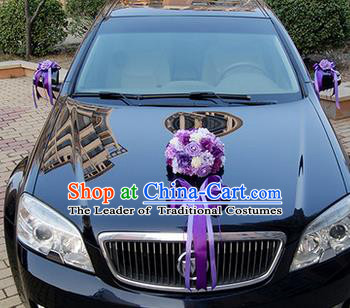 Top Grade Wedding Accessories Purple Ball-flower Decoration, China Style Wedding Car Ornament Ribbon Flowers