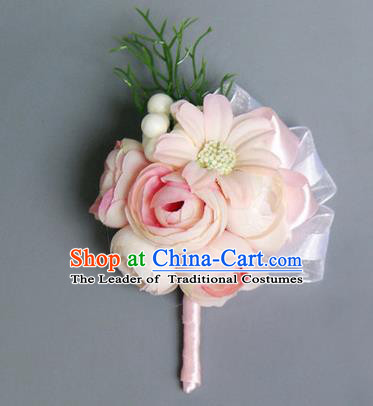 Top Grade Classical Wedding Beige Silk Flowers,Groom Emulational Corsage Brooch Flowers for Men