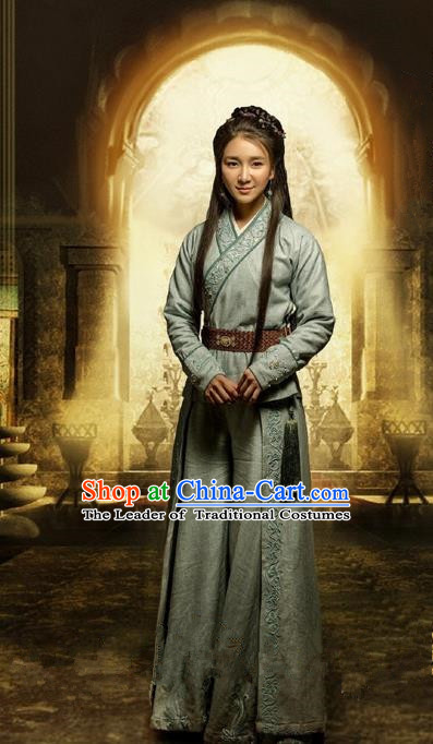 Traditional Ancient Chinese Qiuci Countries Imperial Princess Costume and Handmade Headpiece Complete Set, Chinese Qin Dynasty Young Lady Hanfu Dress Clothing