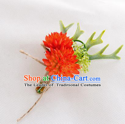Top Grade Classical Wedding Succulents Flowers,Groom Emulational Corsage Groomsman Red Brooch Flowers for Men