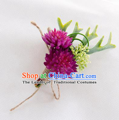Top Grade Classical Wedding Succulents Flowers,Groom Emulational Corsage Groomsman Purple Brooch Flowers for Men