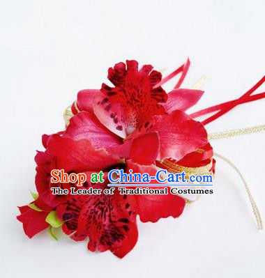 Top Grade Classical Wedding Red Flowers, Bride Emulational Corsage Bridesmaid Brooch Flowers for Women