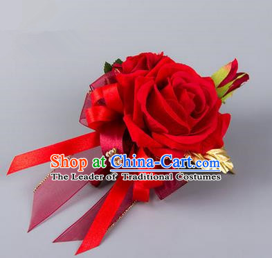 Top Grade Classical Wedding Silk Flowers,Groom Emulational Corsage Groomsman Red Rose Brooch Flowers for Men