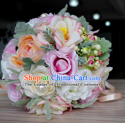 Top Grade Classical Wedding Silk Flowers, Bride Holding Emulational Flowers, Hand Tied Bouquet Flowers for Women