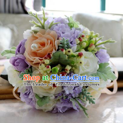 Top Grade Classical Wedding Silk Flowers, Bride Holding Emulational Flowers, Hand Tied Bouquet Flowers for Women