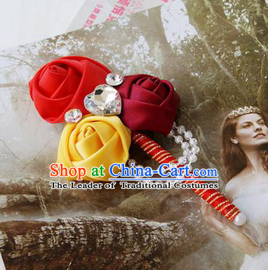 Top Grade Classical Wedding Red Ribbon Flowers Brooch,Groom Emulational Corsage Groomsman Crystal Brooch Flowers for Men